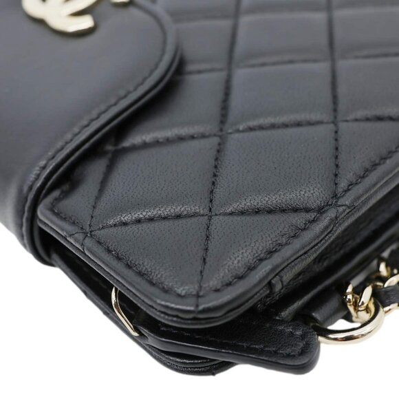 Chanel  CC Quilted Lambskin Leather Pouch Wristlet Black - Picture 6 of 12